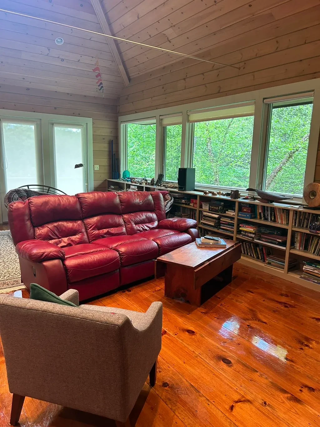 Living room with clean shiny wood floors